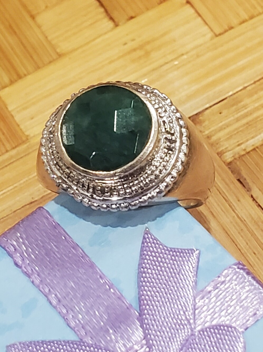 Vintage Sterling Silver Emerald Ring Unisex Men Women Green Stone